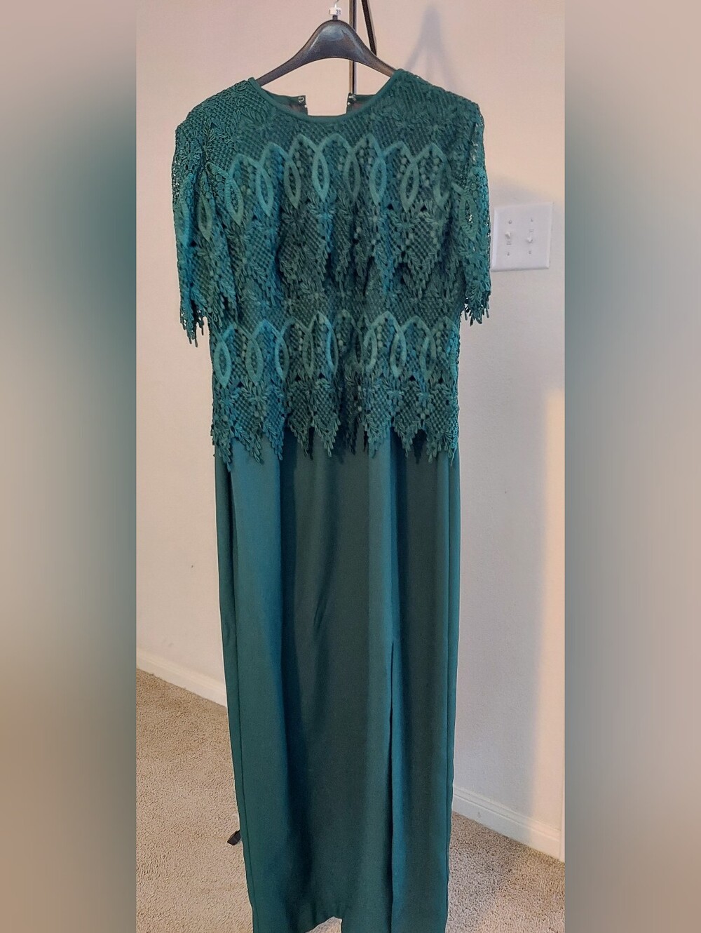 Vintage Kardoly Fashion Teal Lace Overlay Maxi Formal Dress
